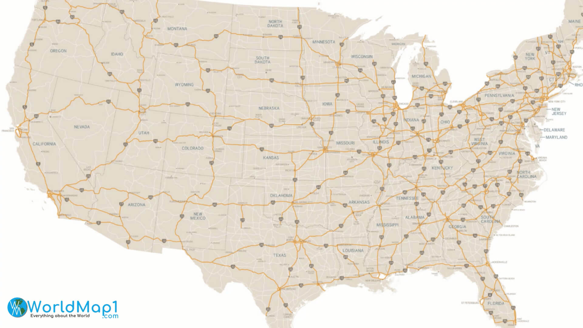 US Road Map with States